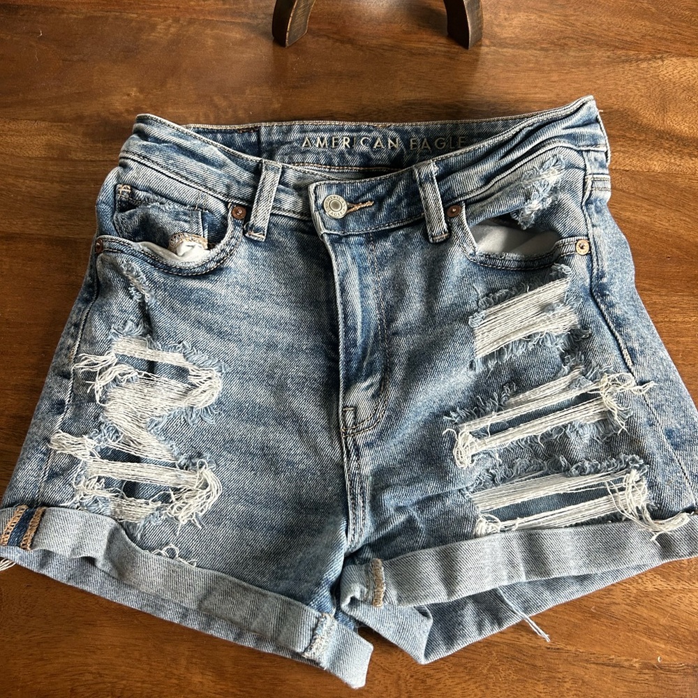 American Eagle Outfitters Distressed Blue Denim Shorts